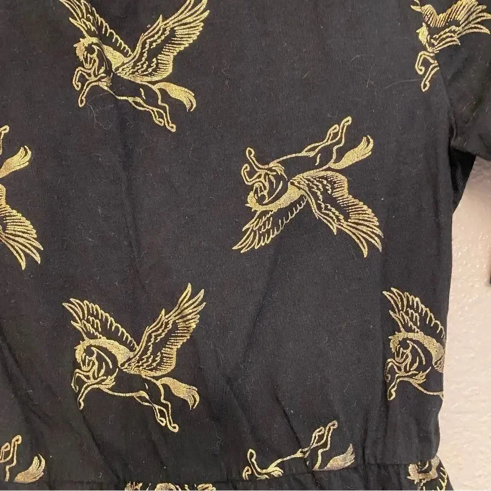 Old Navy Fit flare 3/4 long Sleeve Jersey basic Dress black gold Pegasus-L 10/12